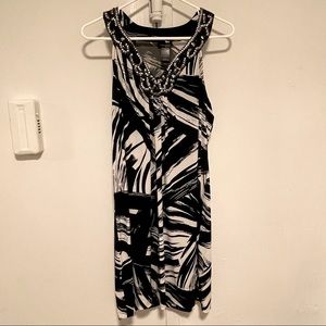 Forever 21 Black & White Print Cocktail Dress With Embellished Neckline Size 14